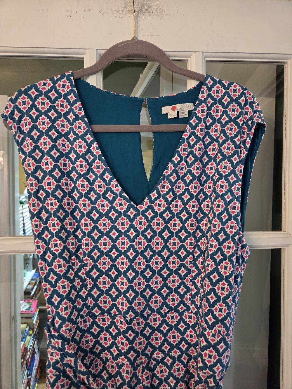 Boden V-Neck Wide-Leg Jersey Jumpsuit in Teal & Pink Print - Size 16/18R - Picture 12 of 15